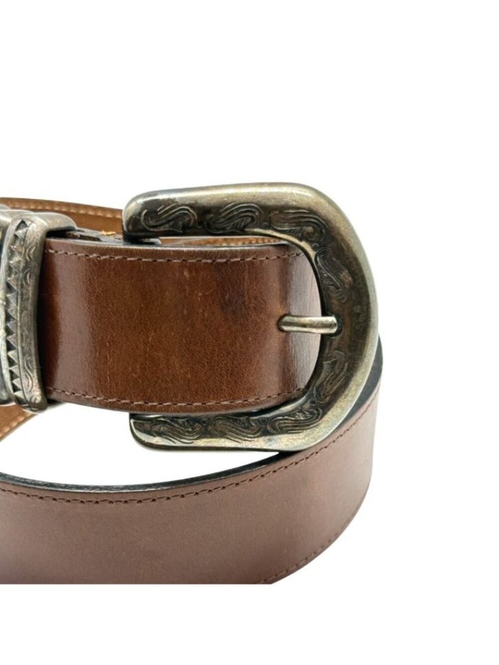 Streets Ahead Womens Statement Belt Brown Leather Silver-Tone Buckle Boho Size S - Picture 3 of 14